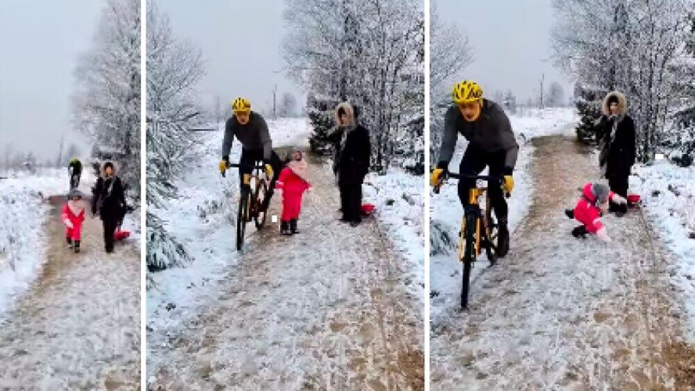 Ginocchiata ciclista alla bimba. Alcune immagini dell'accaduto